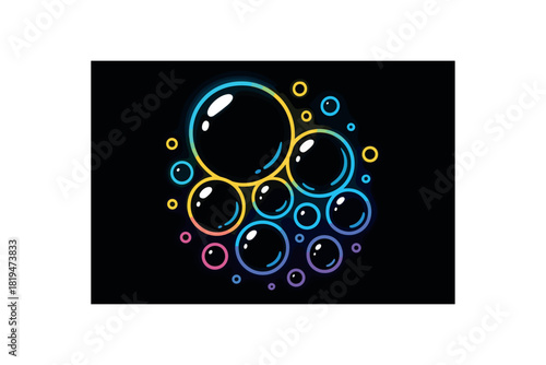 Bubble cluster with reflections black silhouette with round and glow lines fun detail for children