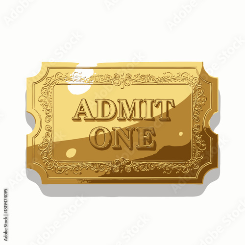 Vintage gold “Admit One” ticket badge for exclusive entry promotions and premium access deals