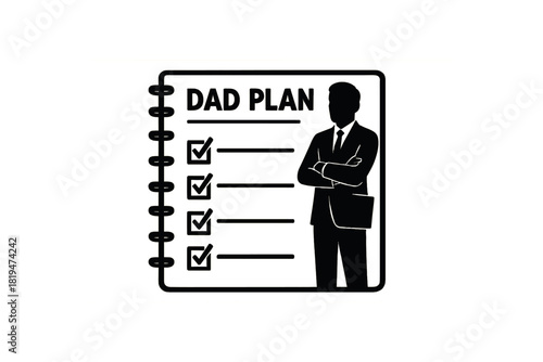 Notebook with dad plan list black silhouette with spiral and check lines organized father visual