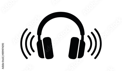 Headphones with sound waves black silhouette with band and curve lines techy modern dad symbol