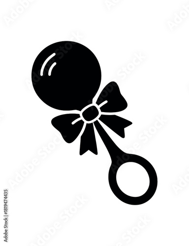Rattle with bow detail black silhouette with handle and curve lines playful infant toy visual