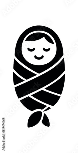 Baby swaddle with knot black silhouette with wrap and twist lines cozy sleeping symbol