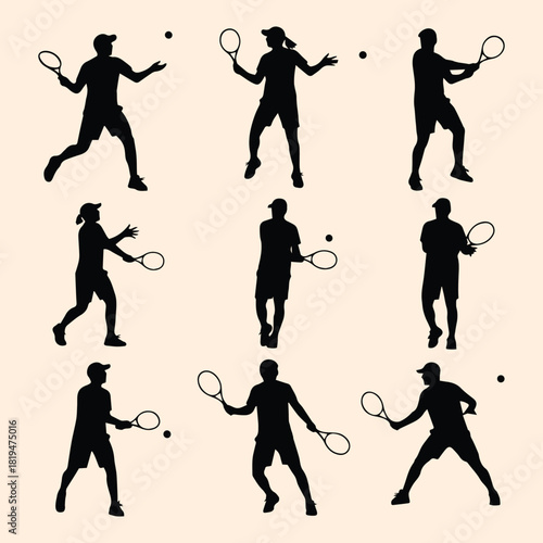 Tennis players silhouette illustration of active people playing tennis game