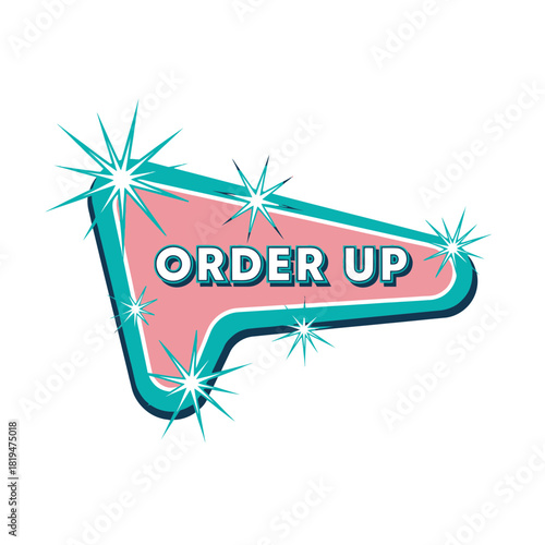 ORDER UP dynamic splash badge for food delivery, restaurant apps, and fast-paced kitchen promotions