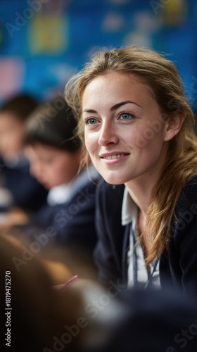Wallpaper Mural A happy female teacher in a classroom. Torontodigital.ca