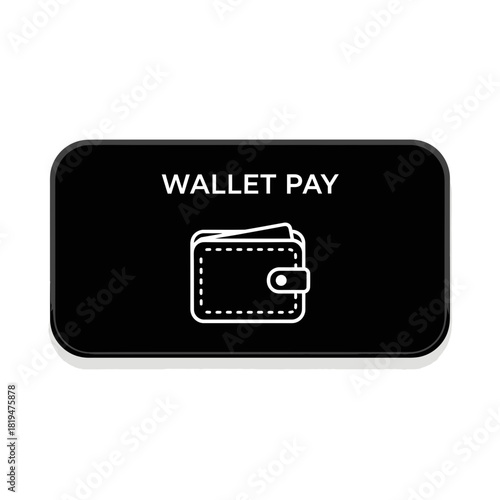 Sleek black WALLET PAY button with minimal wallet icon for digital payments and fast checkout systems