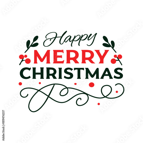 Elegant Happy Merry Christmas Greeting with Decorative Flourishes and Holiday Cheer Festive Typography Design for Cards and Decorations