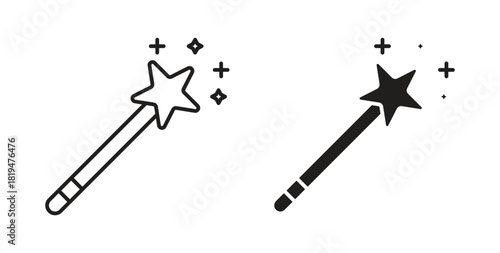 Magic wand icons set isolated on white background flat vector illustration.