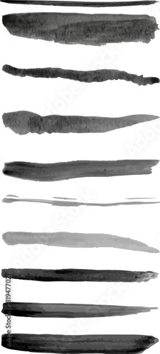 Watercolor Brush Strokes Set in Black and Gray – Abstract Artistic Stains