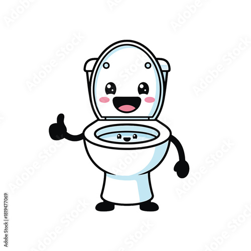 Cute Cartoon Toilet Character Giving Thumbs Up Gesture.