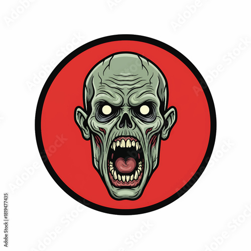 Fierce Cartoon Zombie Head with Glowing Yellow Eyes and Snarling Mouth.
