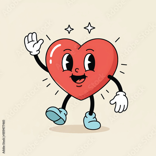 Happy Cartoon Heart Character Waving with Joy.