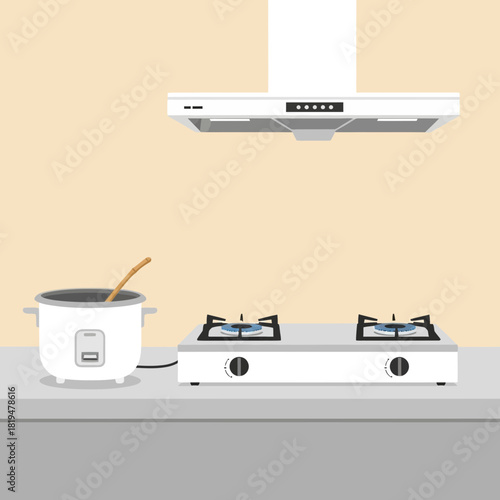 A Modern Kitchen Scene Featuring Appliance and Culinary Elements Depicted