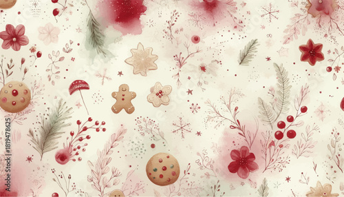 Floral holiday seamless texture in soft pastel tones used for elegant winter fabric print or wallpaper