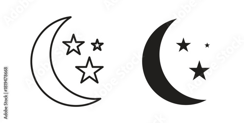 Moon stars icons set isolated on white background flat vector illustration.