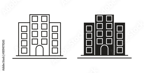 Office buildings icons set isolated on white background flat vector illustration.