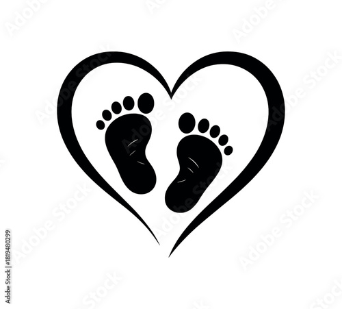 Heart with tiny footprints black silhouette with curve and imprint lines tender motherhood icon