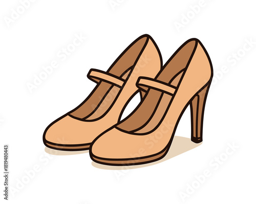 Flat vector illustration of high heels pair with simple strap rounded toe shapes clean vector look