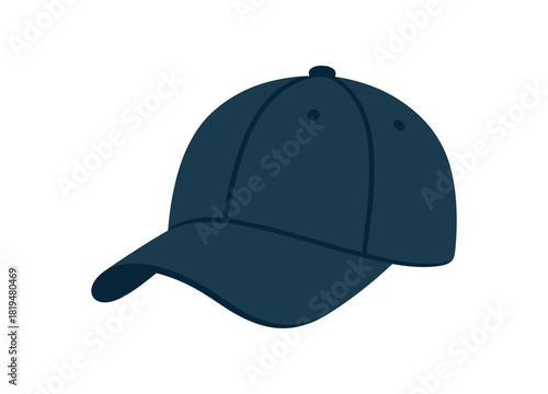 Flat vector illustration of cap with curved visor and panel lines rounded silhouette minimal style