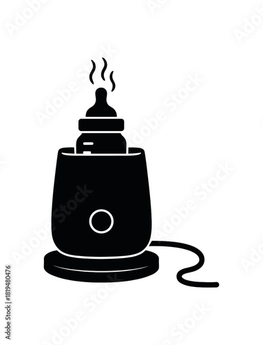 Bottle warmer with cord black silhouette with base and steam lines helpful nursery appliance