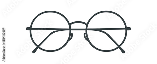 Flat vector illustration of eyeglasses with thin frame rounded lenses minimal fashion style
