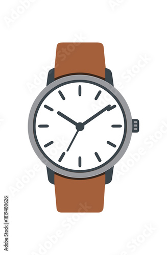 Flat vector illustration of wristwatch with round dial and band rounded form clean vector