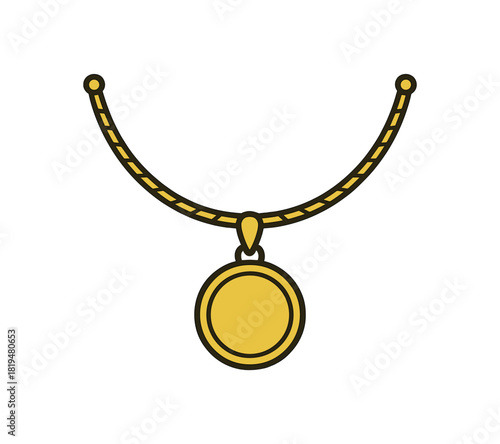 Flat vector illustration of necklace with pendant curved chain rounded pendant form clean outline