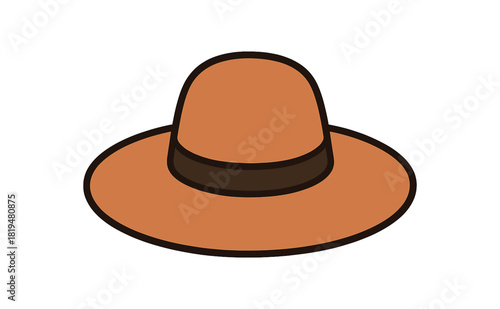 Flat vector illustration of fashion hat with wide brim and band rounded silhouette clean outline