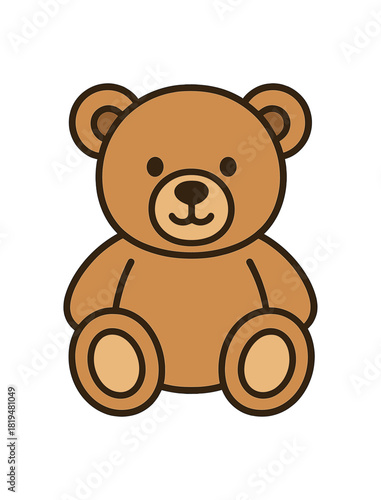 Flat vector illustration of teddy bear toy sitting rounded limbs and ears clean outline