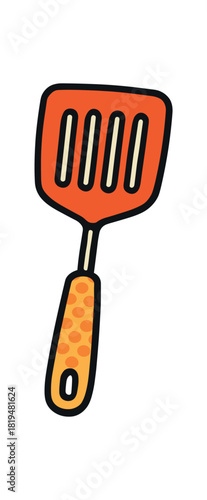 Flat vector illustration of bright kitchen spatula with simple patterned handle smooth outline colors minimal detail