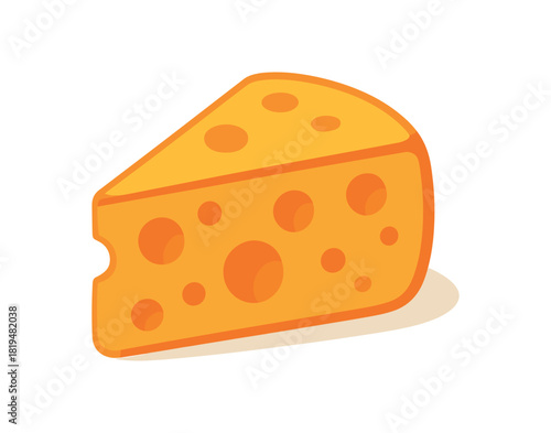 Flat vector illustration of colorful wedge of cheese with bold holes rounded silhouette minimal