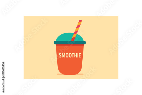 Flat vector illustration of bright smoothie cup with vivid straw rounded silhouette clean flat design