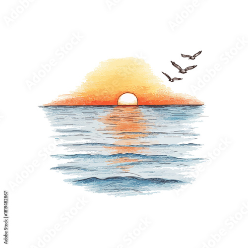 calm ocean hand drawn vector illustration