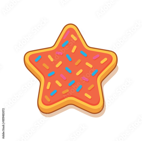 Flat vector illustration of bright starshaped cake with vivid icing and sprinkles rounded edges clean vector style