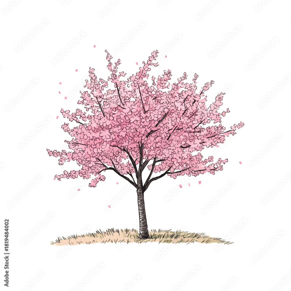 Obraz premium cherry blossom tree hand drawn vector illustration