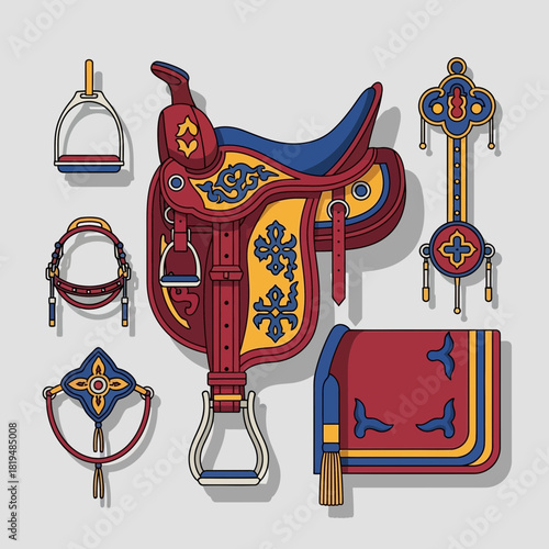 Detailed Flat Design Horse Riding Equestrian Gear Elements Composition