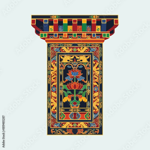 Exquisite illustration of traditional Bhutanese art in vibrant, striking colors