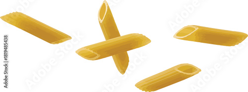 Penne pasta falling isolated white background