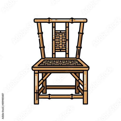 Stylized Bamboo Chair Illustration with Intricate Backrest Design