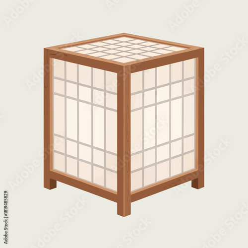 Traditional Japanese Andon Lamp with wooden frame and paper panels