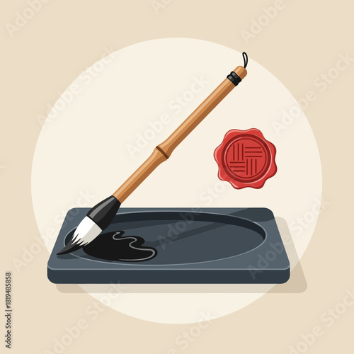 Vector illustration of a calligraphic brush and ink for artistic projects