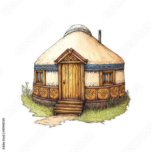 yurts house hand drawn vector illustration
