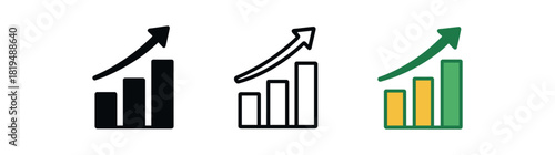sprint velocity icons three bar charts with arrow showing velocity change one flat solid monochrome one thin black outline black and white one full color flat icon red and green