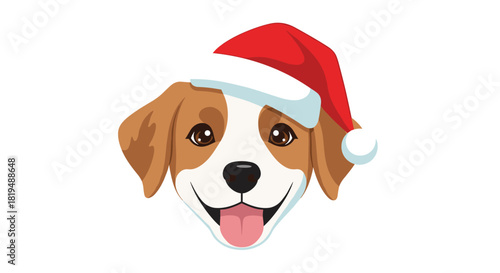 Smiling puppy wearing a Santa hat, perfect for Christmas cards, social media posts, and seasonal designs with a fun and cheerful holiday theme.