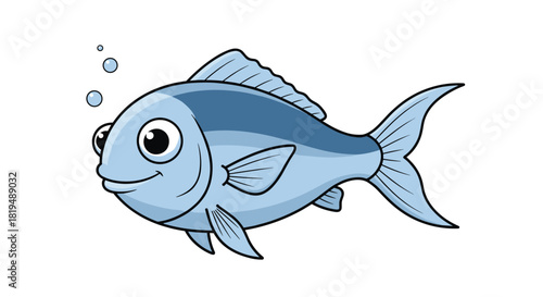 Cartoon fish swimming with bubbles, depicted in a simple and friendly illustration style, ideal for children's content and educational materials.