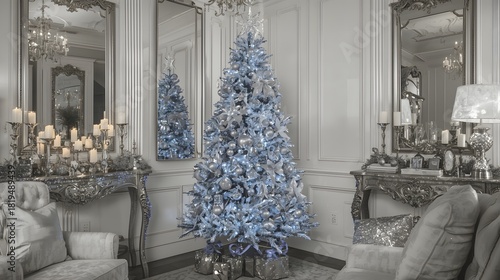Glamorous Christmas tree with silver accents crystal ornaments and refined winter décor
