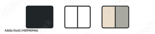 split screen icons three rectangle icons divided into two panels one flat solid monochrome one thin black outline black and white one full color flat icon neutral ui palette