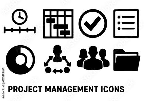 Essential business icons for project management and team coordination