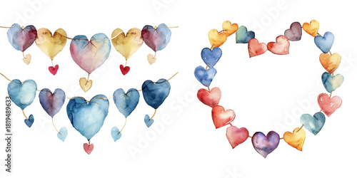 heart garland watercolor vector illustration