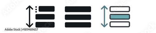 drag to reorder icons three stacked lines with small grip and arrow showing move one flat solid monochrome one thin black outline black and white one full color flat icon teal and gray